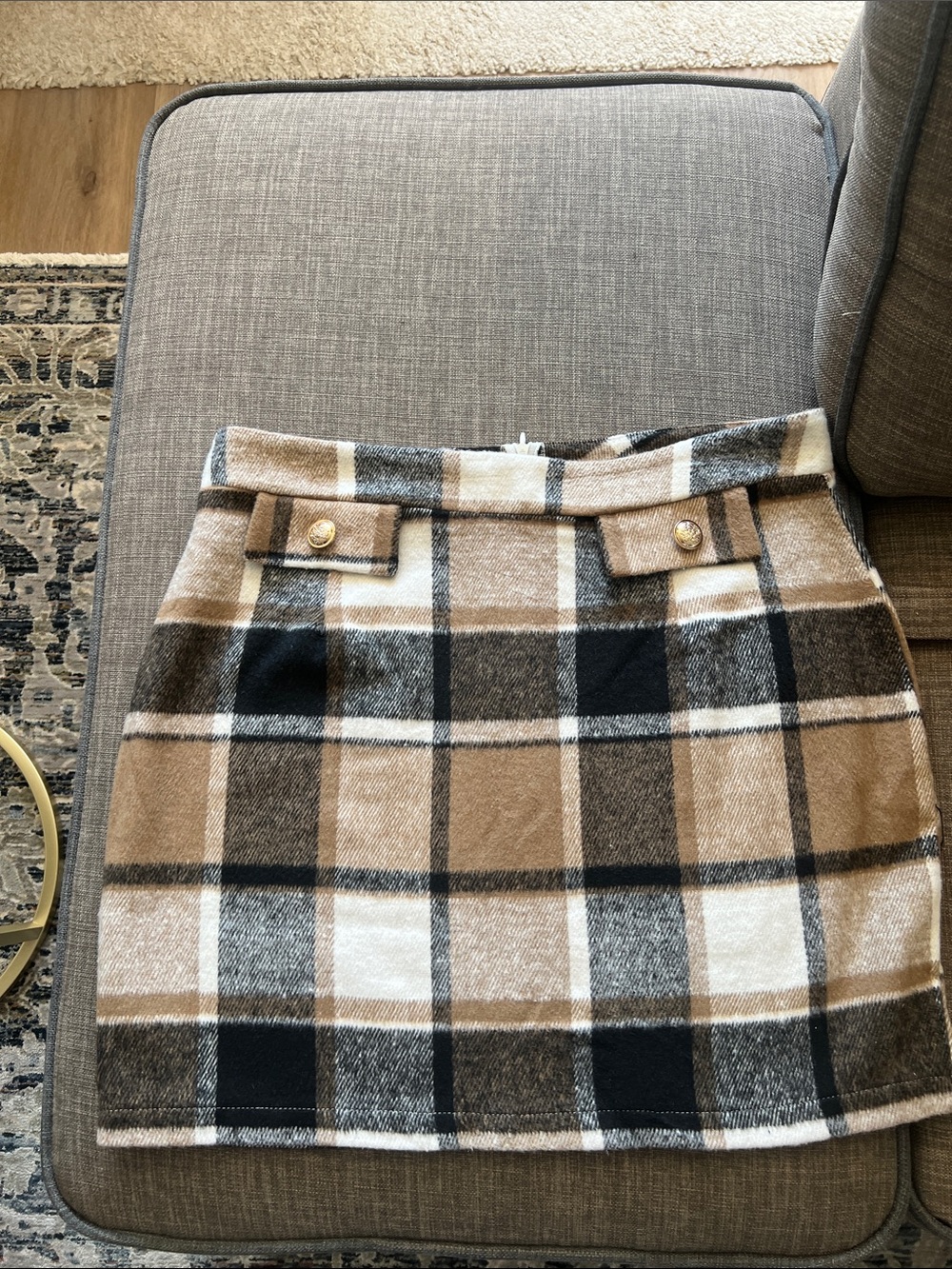 Plaid Mini Skirt in Tan, Black & Cream - Elegant A-Line